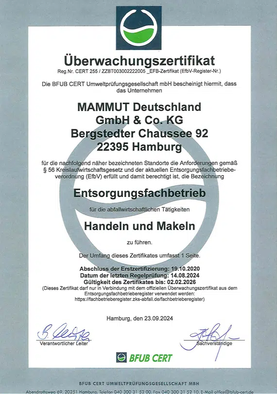 BFUB CERT Mammut Deutschland Entsorgungsfachtrieb