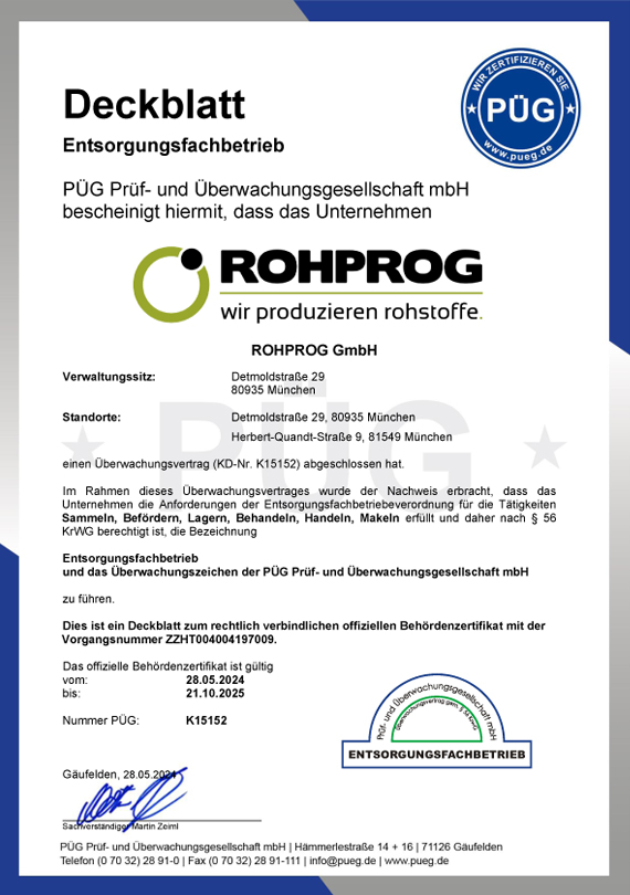 PÜG Zertifikat Entsorgungsfachbetrieb