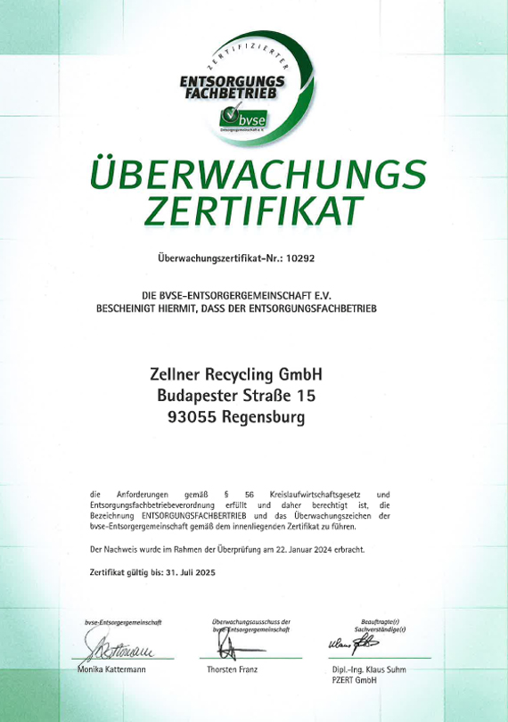 BVSE Zellner Recacling Entsorgungsfachtrieb
